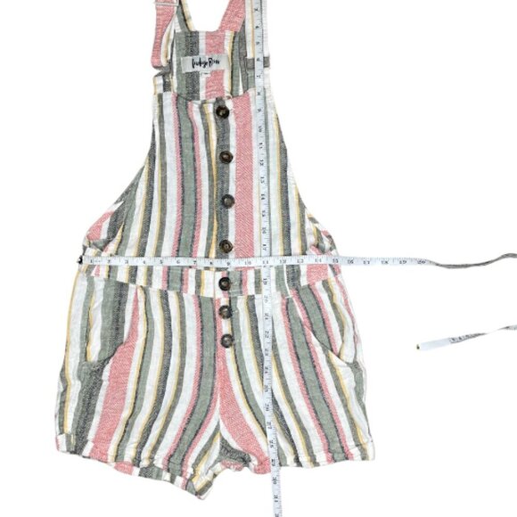 Indigo Rein Striped Linen Blend Shortall Overalls Romper - Size Medium - Picture 8 of 11